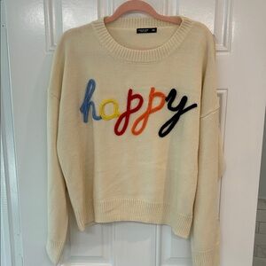 SHEIN Cream Sweater with Colorful 'Happy' Text